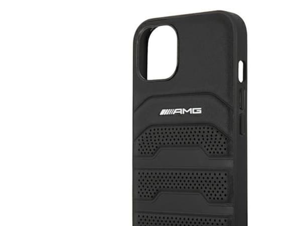 AMG läderfodral med präglade linjer för iPhone 13 mini - svart