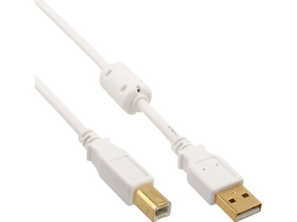 InLine 34518W, 2 m, USB A, USB B, Hankjønn/hankjønn, 0,48 Gbit/s, Hvit