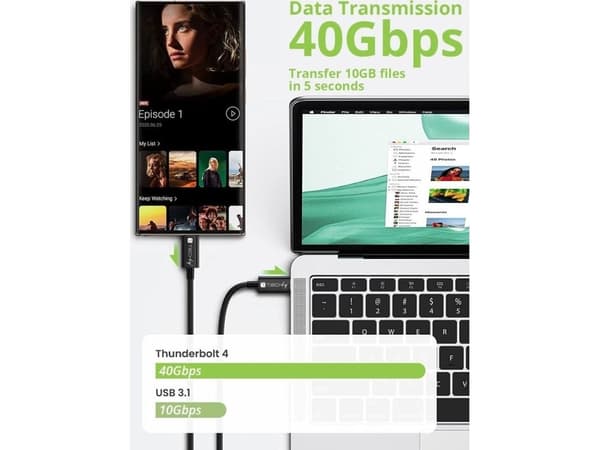 Techly ICOC MUSB40-CMCM08, 0,8 m, USB C, USB C, USB4 Gen 3x2, 40 Gbit/s, Sort
