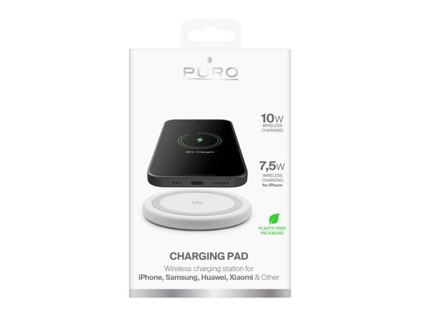 Puro trådløs lader for Android, iPhone - hvit