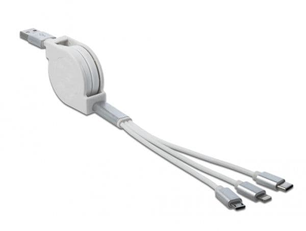 DeLOCK 85850, 0,98 m, USB A, USB C/Micro-USB B/Lightning, USB 2.0, Hopea, Valkoinen