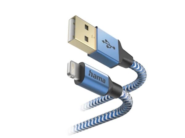 Hama Reflective, 1,5 m, Lightning, USB A, Hankjønn, Hankjønn, Blå