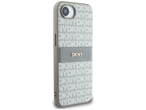 DKNY mobilskal Repeat Texture Pattern med ton-i-ton rand för iPhone 16e beige