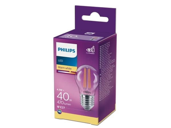 Philips Mignon og Lustre, 4,3 W, 40 W, E27, A++, 470 lm, 15000 timer