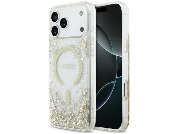 Guess Resin Bottom Glitter MagSafe Case for iPhone 18 Pro Max / 17 Pro Max - Gold