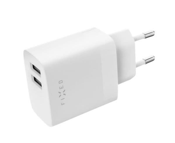 FIXED - Strömadapter - för resor - 17 Watt - 3,4 A - 2 utgångar (2 x USB) - vit