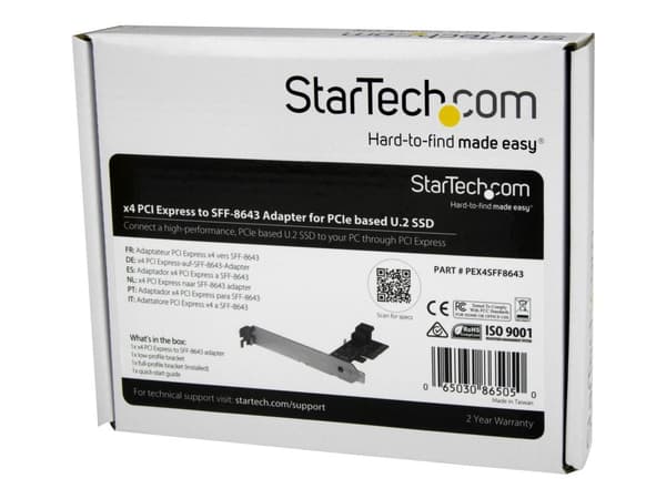 StarTech.com PEX4SFF8643, PCIe, U.2, Full-height / Low-profile, PCIe 3.0, Punainen, 5 - 50 °C