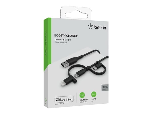 Belkin BoostCharge Universal - USB-kabel - USB hane till mikro-USB typ B, Lightning, USB-C hane - 1 m