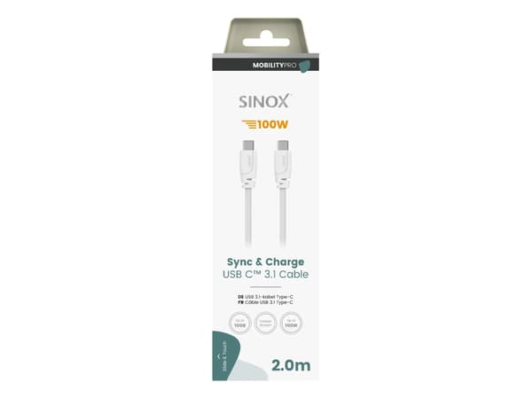 Sinox PRO USB C -kaapeli. 2m. Valkoinen
