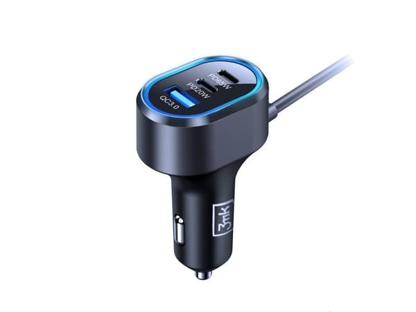 3mk Double biloplader 135W PD QC PPS - USB 2A4C - sort/grå
