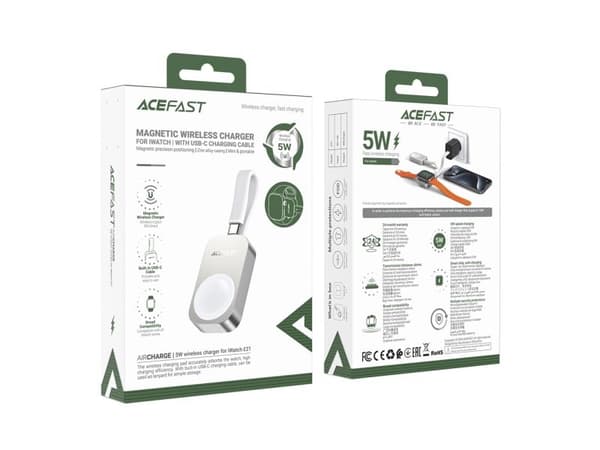 Acefast trådløs lader E21 5W for Apple Watch sølv