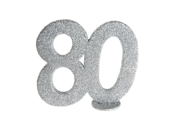 Borddekorasjon med sølvglitter, 80 år