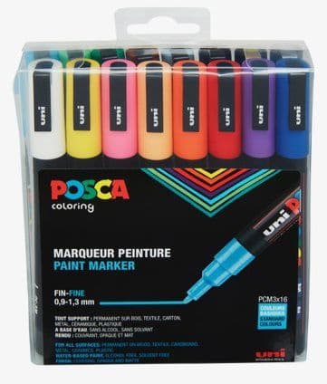 POSCA PC-3M, Multifärg, Multifärg, 16 färger, Rund, 16 styck