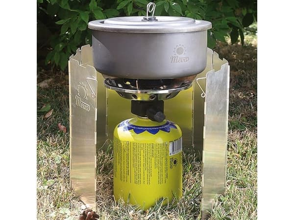 Wind shield for a camping stove burner - silver