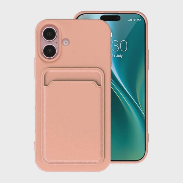 Silicone Mobile Case with Card Holder for iPhone 16 - Pink