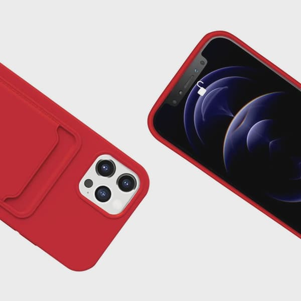 Silicone Case with Card Holder for iPhone 12/12 Pro - Red