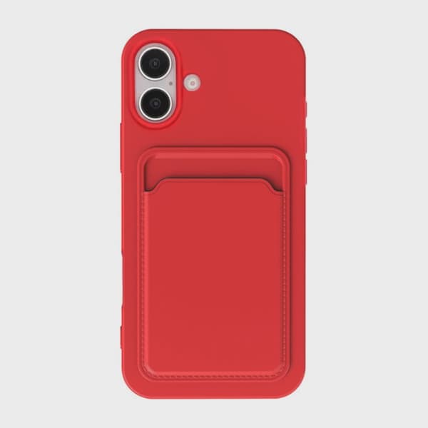Silicone Mobile Case with Card Holder for iPhone 16 - Red