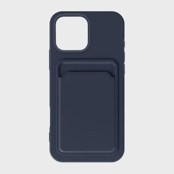 Silicone Mobile Case with Card Holder for iPhone 16 Pro Max - Blue