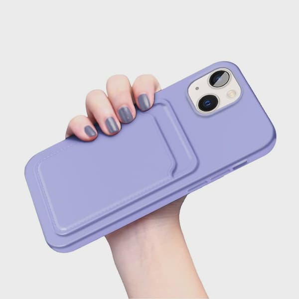 Silicone Mobile Case with Card Holder for iPhone 14 Plus - Purple