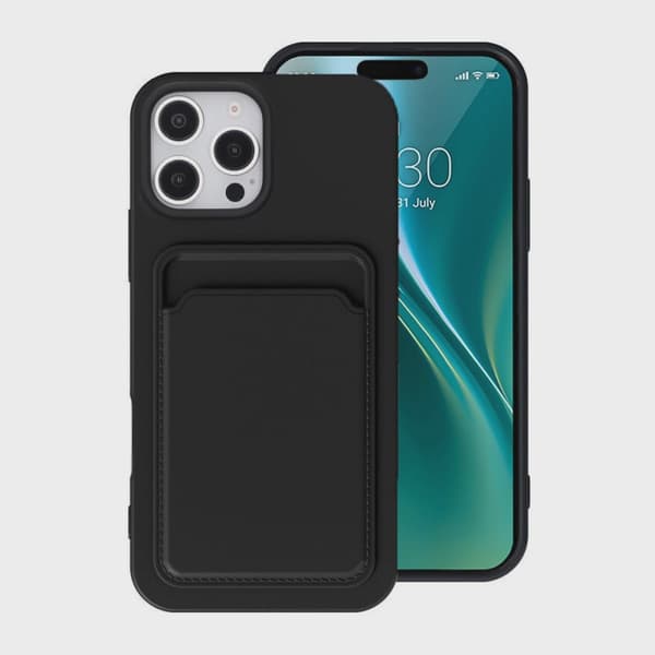 Silicone Mobile Case with Card Holder for iPhone 16 Pro - Black