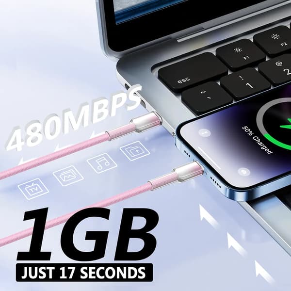 SiGN Dynamic Series USB-C till Lightning Kabel 2.4 A, 1m – Rosa