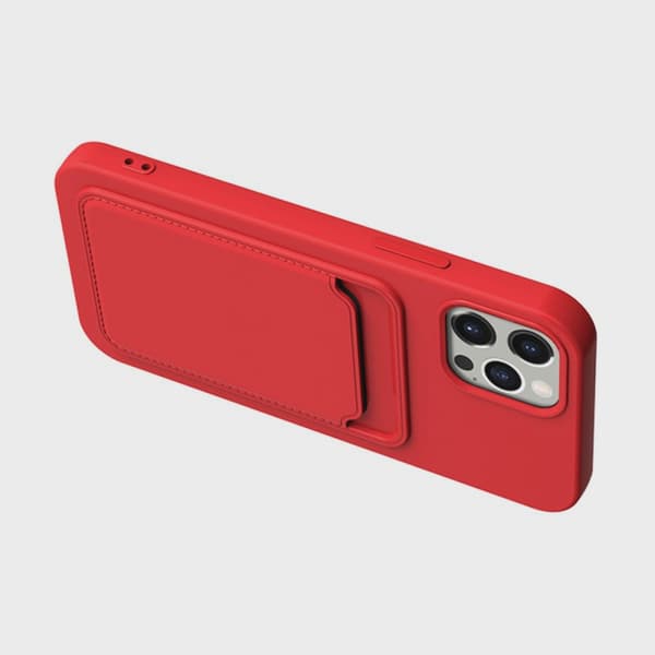 Silicone Mobile Case with Card Holder for iPhone 14 Pro - Red