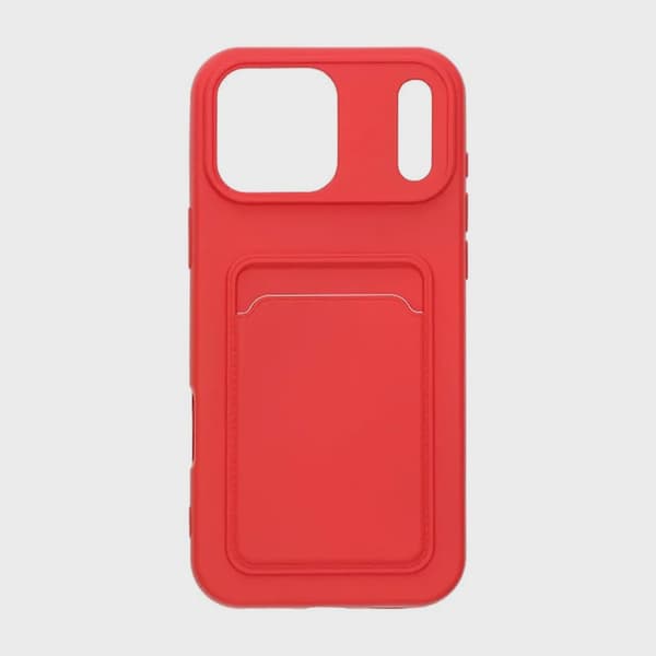 Silicone Case with Card Holder for iPhone 17 Pro Max - Red