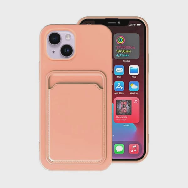 Silicone Mobile Case with Card Holder for iPhone 14 Plus - Pink