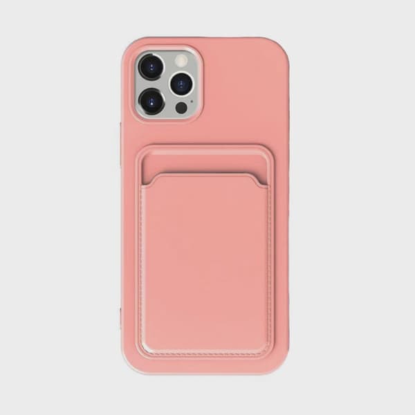 Silicone Mobile Case with Card Holder for iPhone 13 Pro Max - Pink