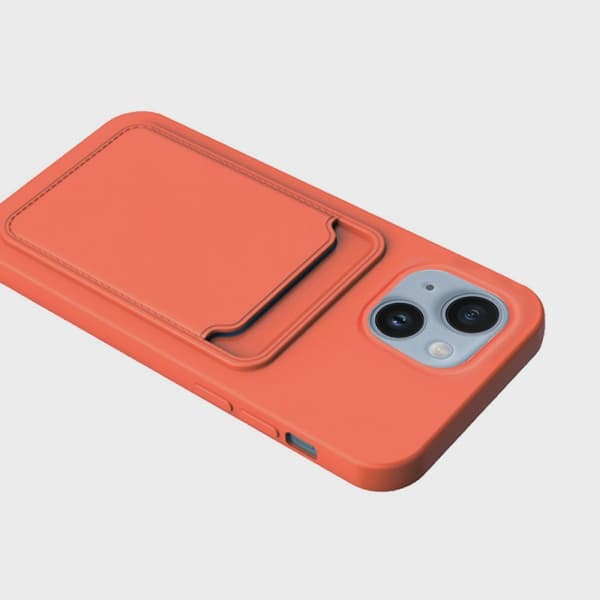 Silicone Mobile Case with Card Holder for iPhone 14 Plus - Orange