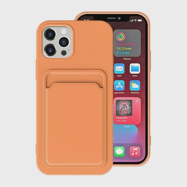 Silicone Mobile Case with Card Holder for iPhone 15 Pro Max - Orange