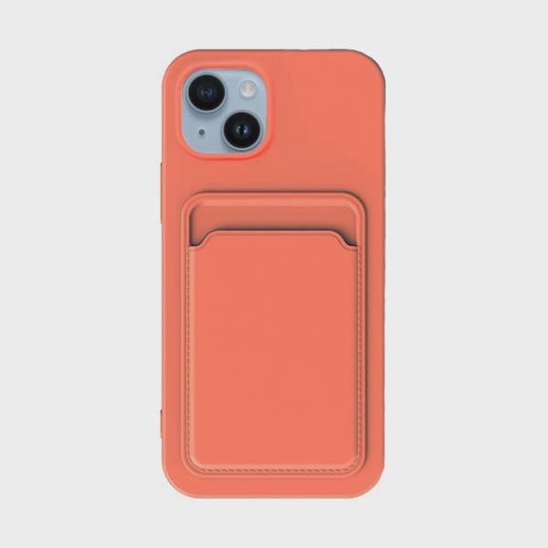 Silicone Mobile Case with Card Holder for iPhone 14 Plus - Orange