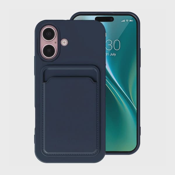 Silicone Mobile Case with Card Holder for iPhone 16 - Blue