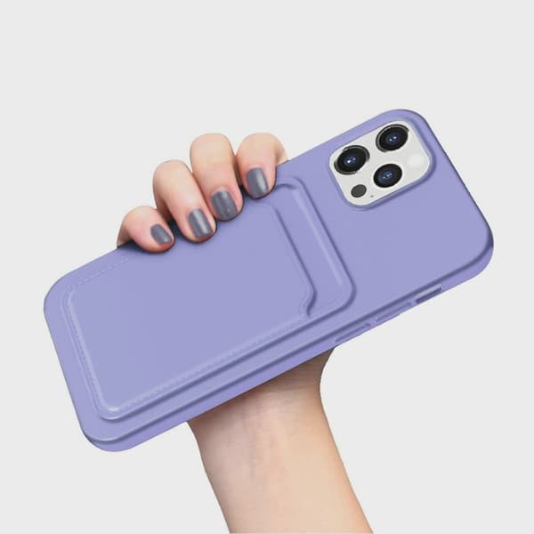 Silicone Case with Card Holder for iPhone 14 Pro Max - Purple