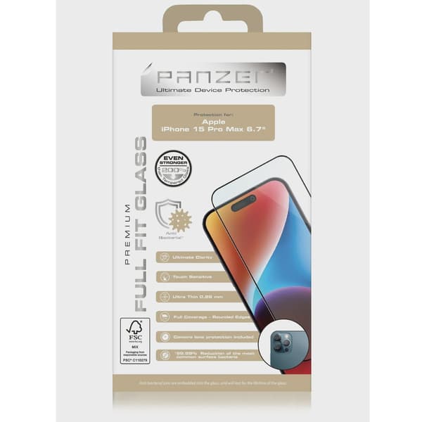 PANZER Full-fit Silicate Screen Protector for iPhone 15 Pro Max