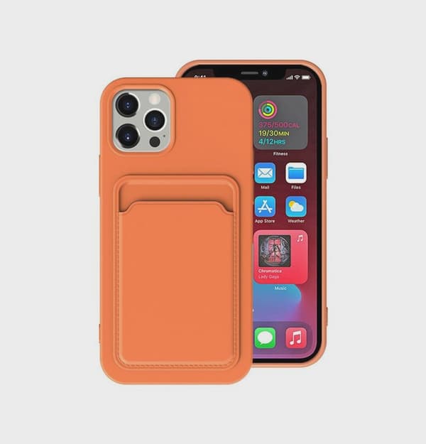 Silicone Mobile Case with Card Holder for iPhone 13 Pro Max - Orange