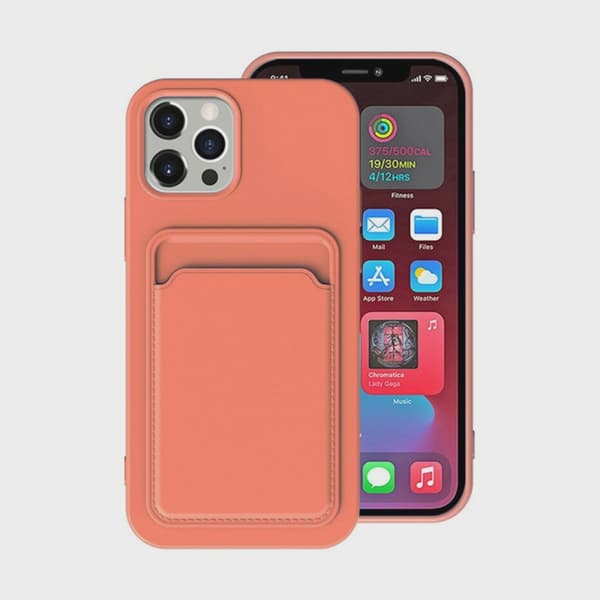 Silicone Mobile Case with Card Holder for iPhone 14 Pro Max - Orange