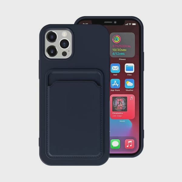Silicone Mobile Case with Card Holder for iPhone 13 Pro - Blue