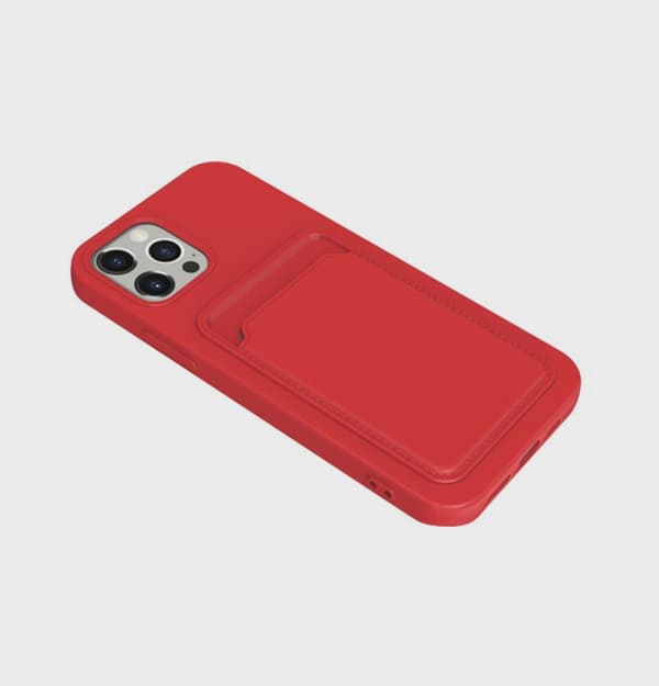 Silicone Phone Case with Card Holder for iPhone 13 Pro Max - Red