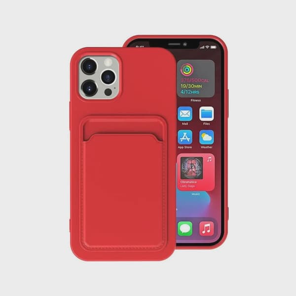 Silicone Phone Case with Card Holder for iPhone 13 Pro Max - Red