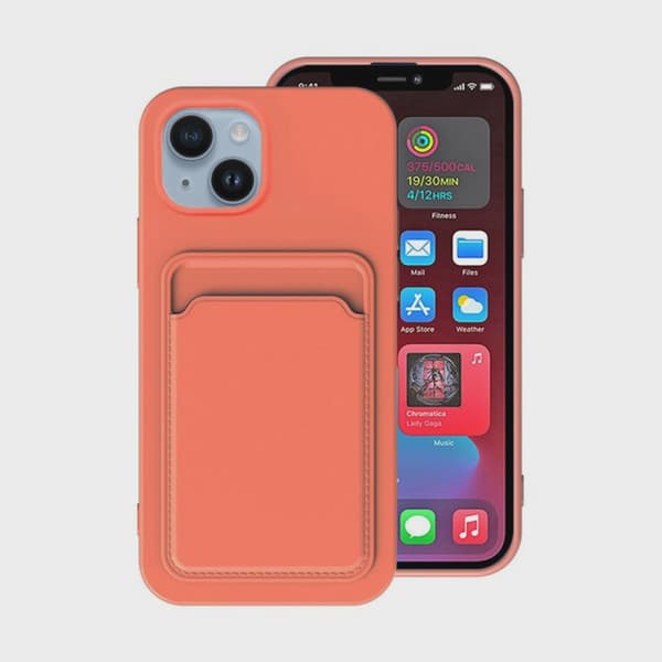 Silicone Mobile Case with Card Holder for iPhone 14 - Orange