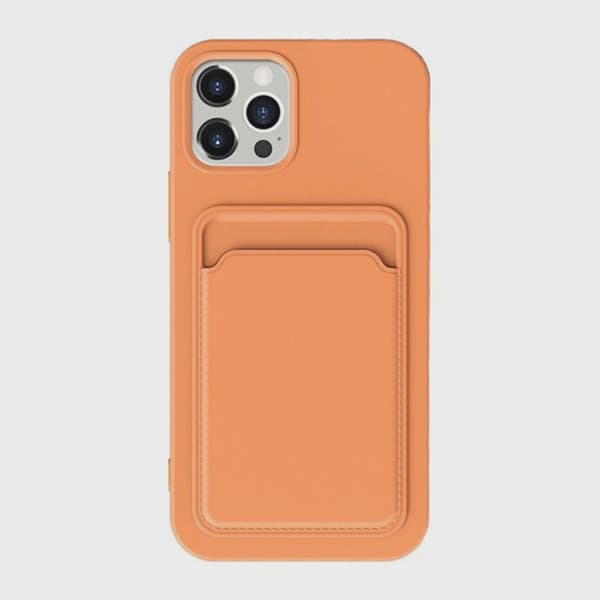 Silicone Mobile Case with Card Holder for iPhone 15 Pro Max - Orange