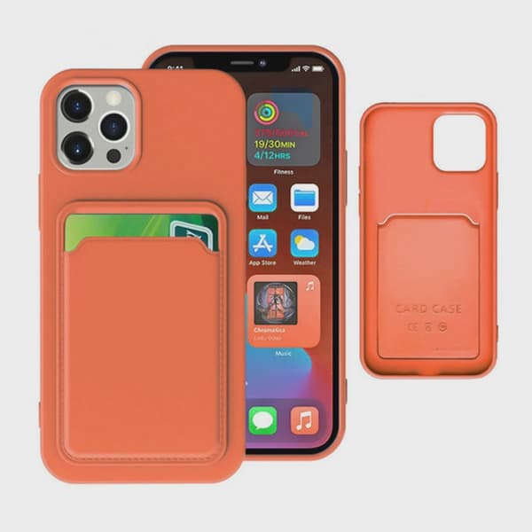 Silicone Mobile Case with Card Holder for iPhone 14 Pro Max - Orange