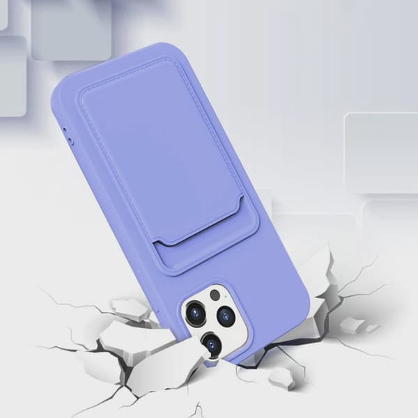 Silicone Case with Card Holder for iPhone 14 Pro Max - Purple