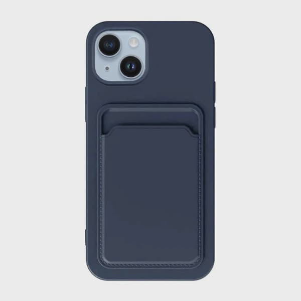 Silicone Case with Card Holder for iPhone 15 Plus - Blue