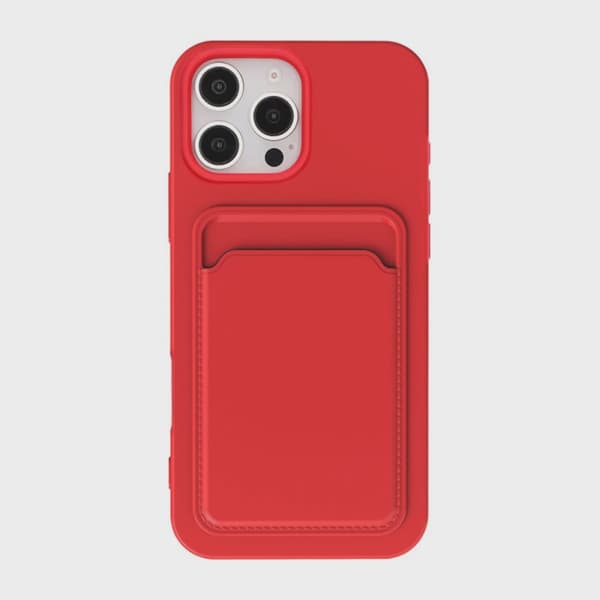 Silicone Case with Card Holder for iPhone 16 Pro - Red