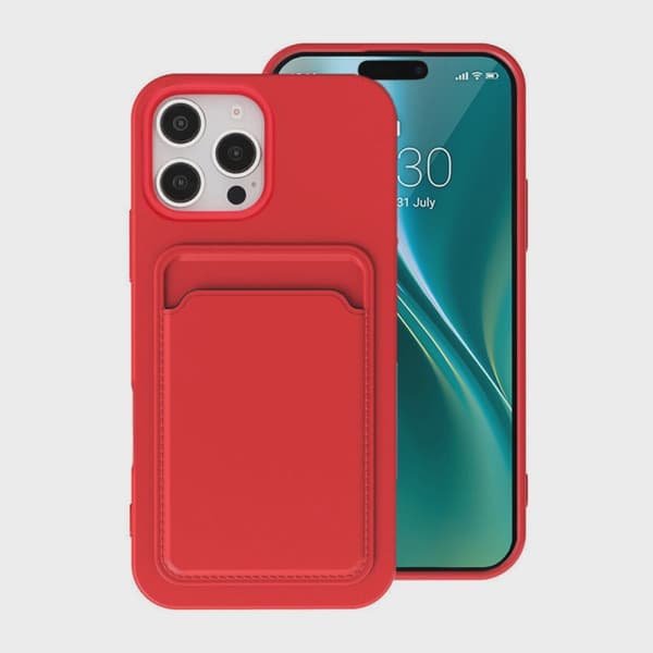 Silicone Mobile Case with Card Holder for iPhone 16 Pro Max - Red
