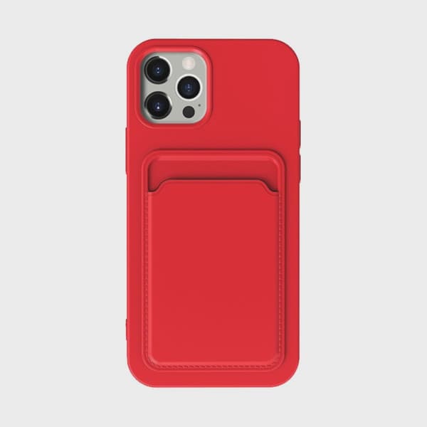 Silicone Mobile Case with Card Holder for iPhone 14 Pro Max - Red