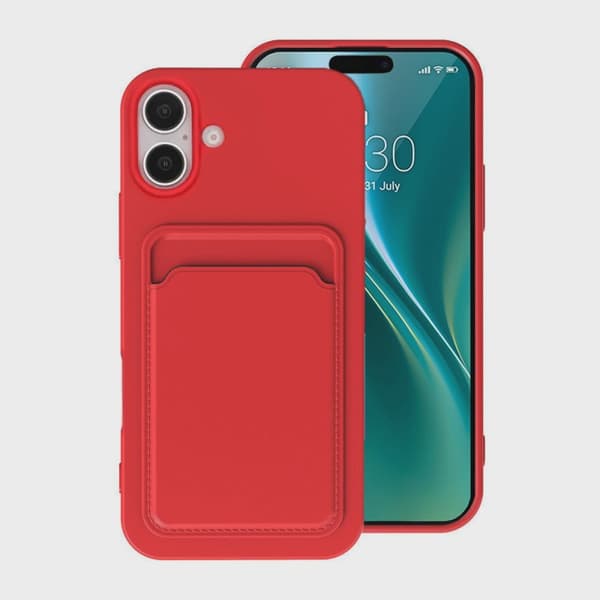 Silicone Case with Card Holder for iPhone 16 Plus - Red