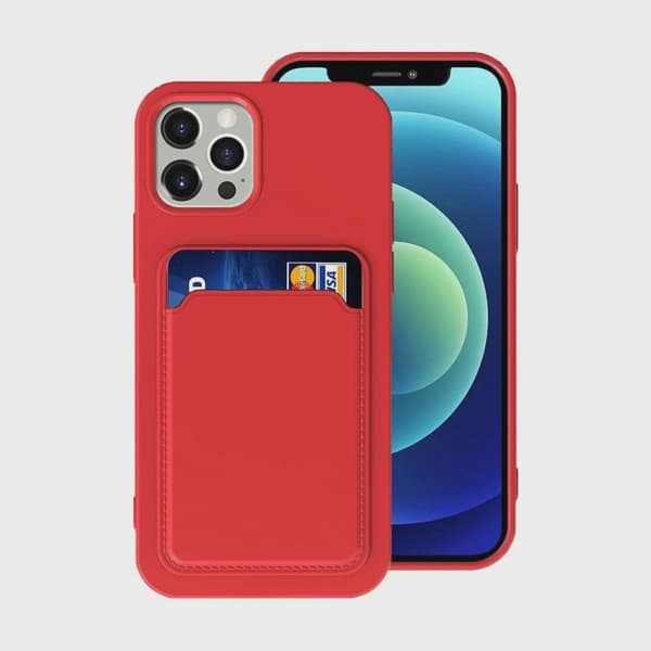 Silicone Mobile Case with Card Holder for iPhone 14 Pro - Red